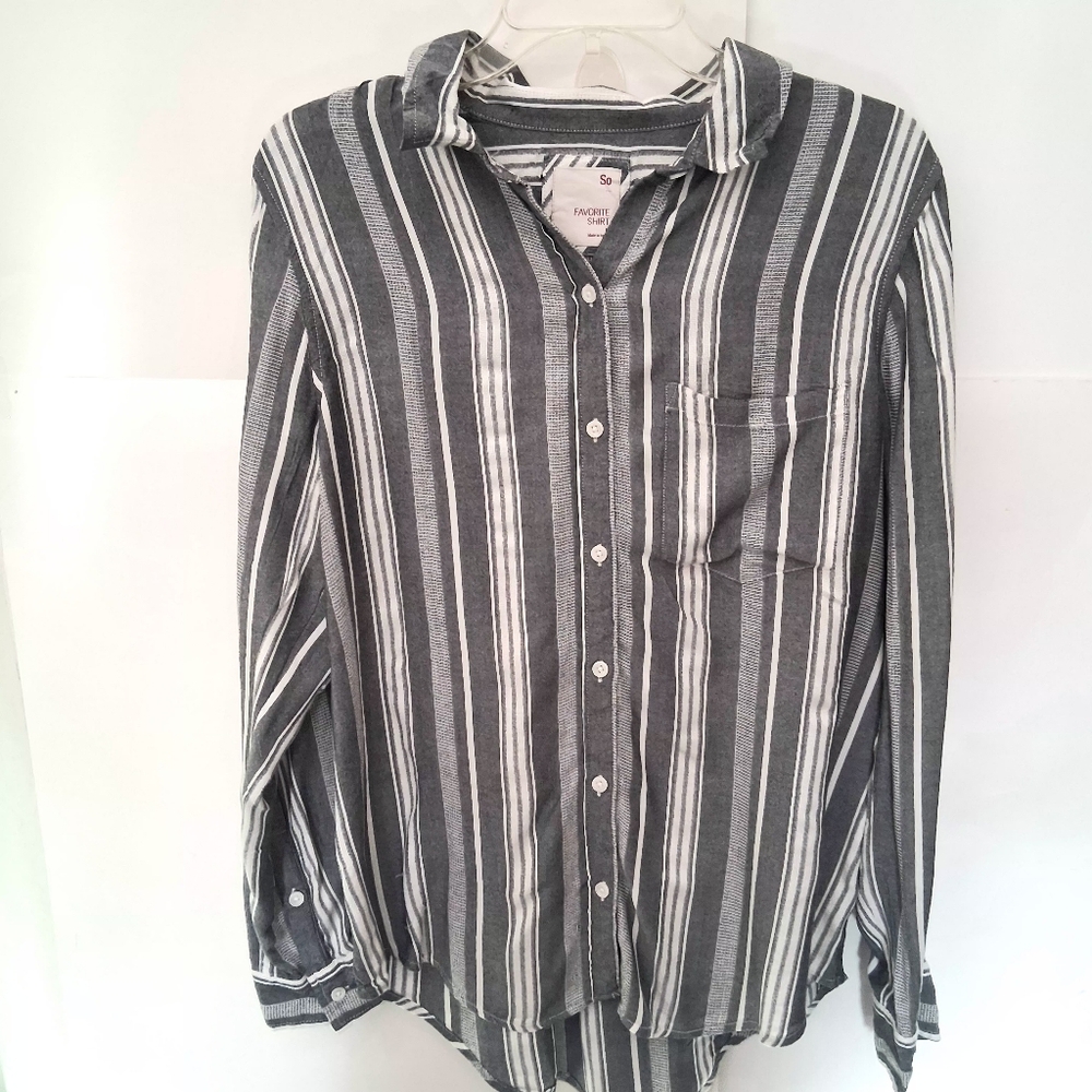 SO Women's Striped Button Down Shirt Size Large